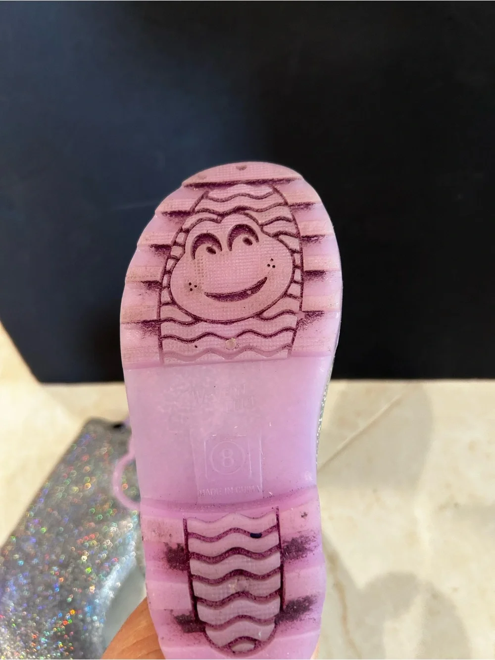 Western Chief Abby Glitter Light-Up Silver Rain Boots Girls Size 8 Toddler